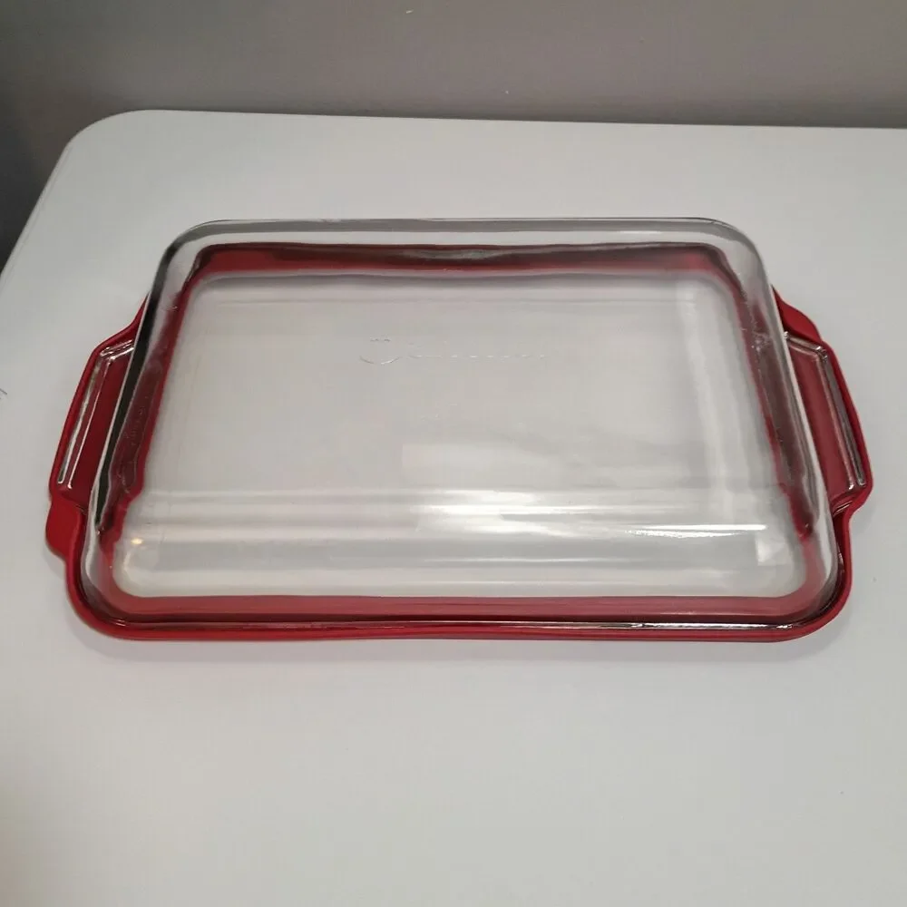 Anchor Hocking 3 Qt Glass Baking Dish w/ Red Lid 9.5x13.5 Made in USA